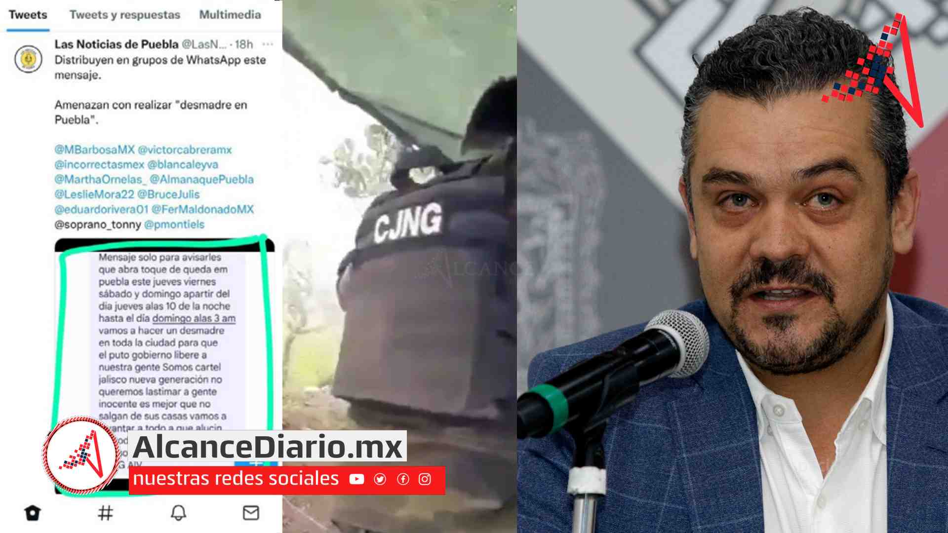 Supuestos mensajes del CJNG presuntamente difundidos por redes sociales de Pedro Gómez ex director de Puebla Comunicación