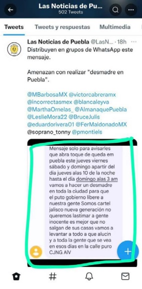 Supuesto mensaje del CJNG en Las Noticias de Puebla, propiedad de Pedro Gómez