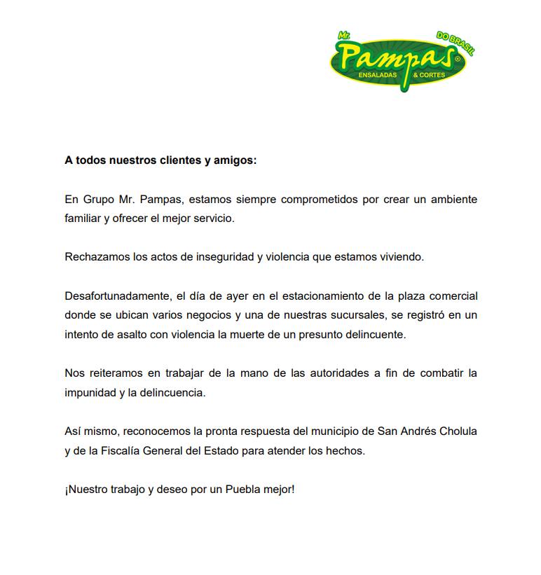 Mr Pampas Angelópolis responde al incidente de violencia