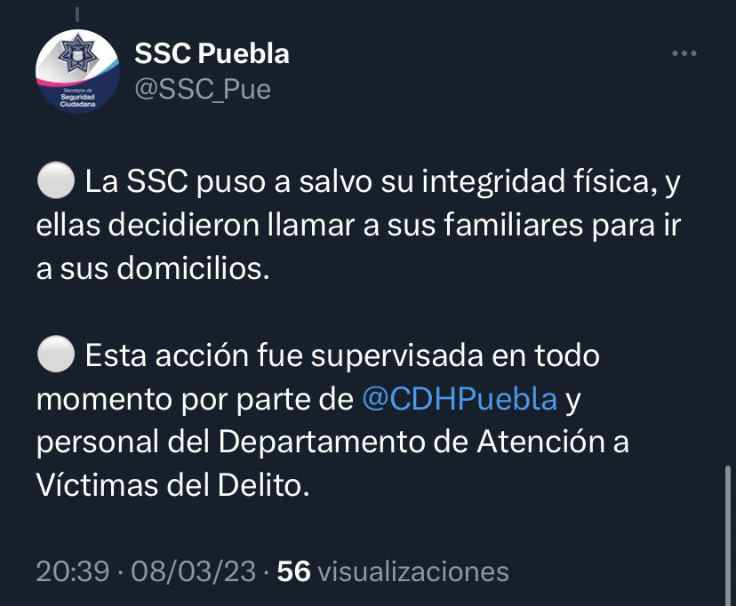 Detención arbitraria de la SSC en Puebla el 8M