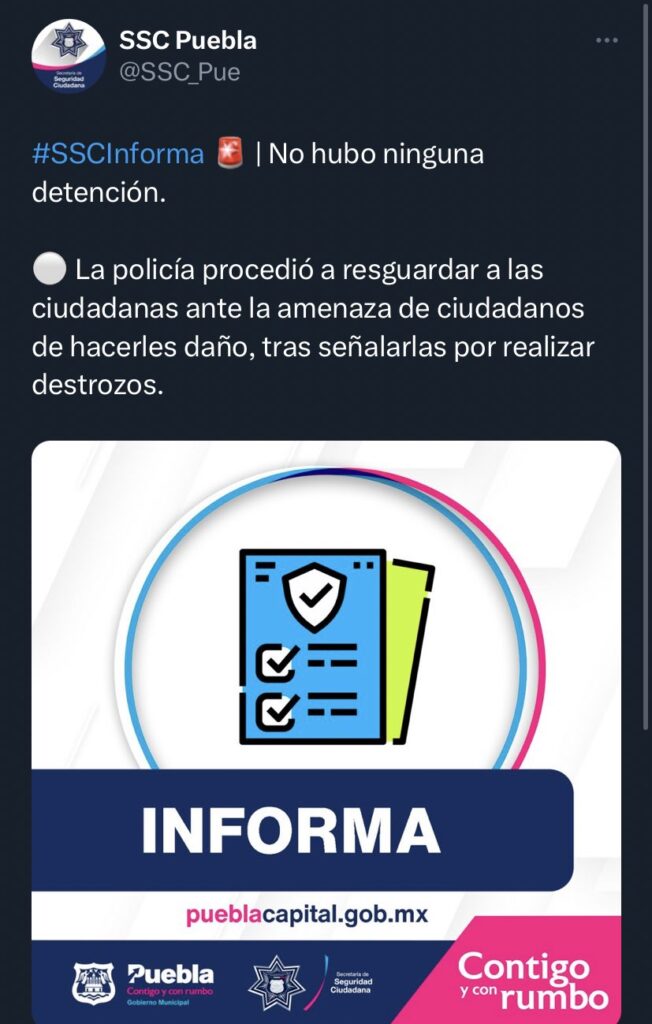 Detención arbitraria de la SSC en Puebla el 8M.