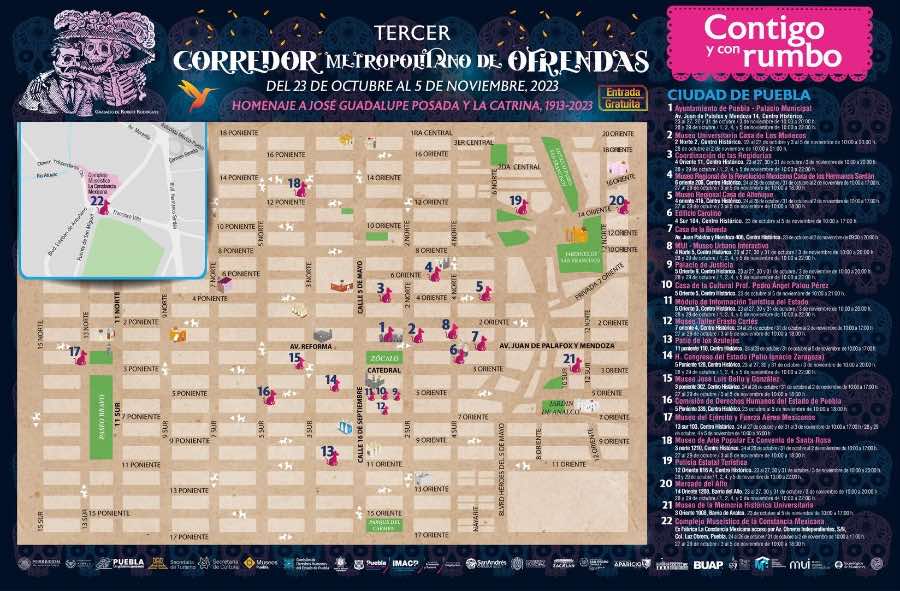 Ubica los 34 altares del Corredor Metropolitano de Ofrendas en Puebla