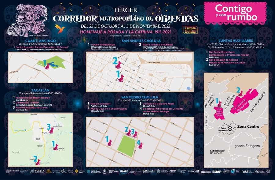 Ubica los 34 altares del Corredor Metropolitano de Ofrendas en Puebla