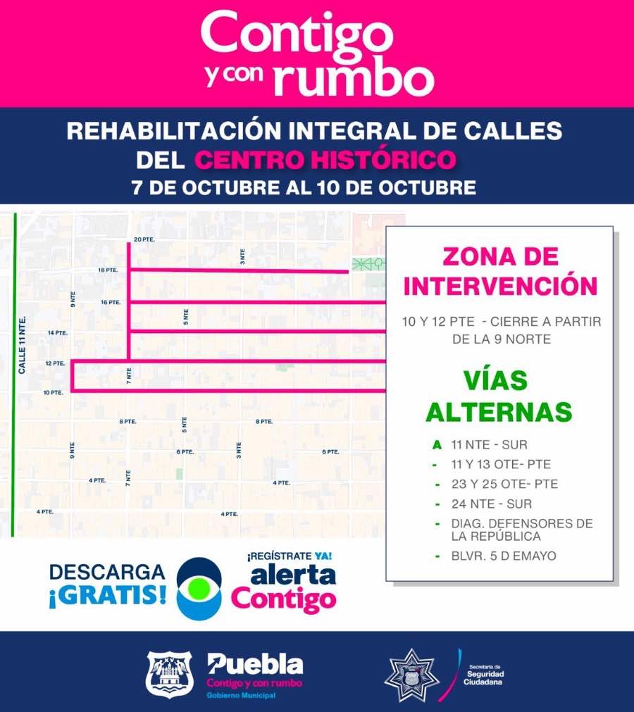 Tráfico Puebla: Dos cruces del Centro Histórico serán cerrados
