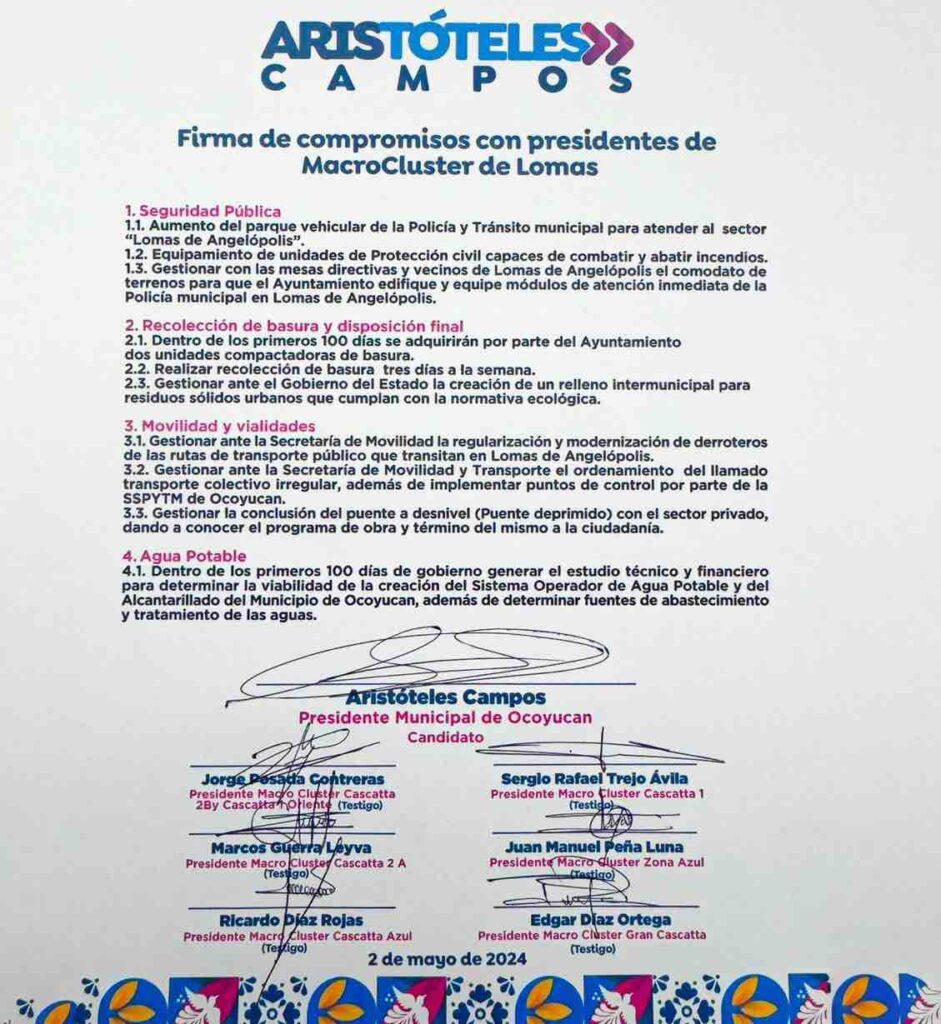 Aristóteles Campos firma compromisos con presidentes de MacroCluster de Lomas III