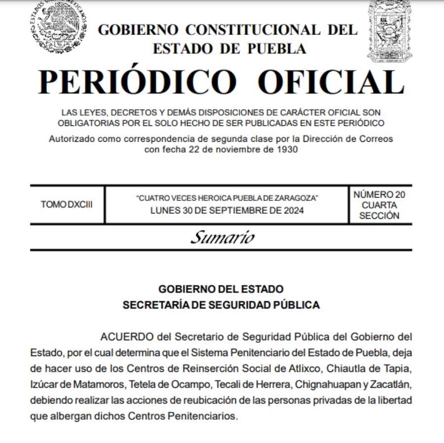 SSP dejará de operar siete Ceresos municipales de Puebla