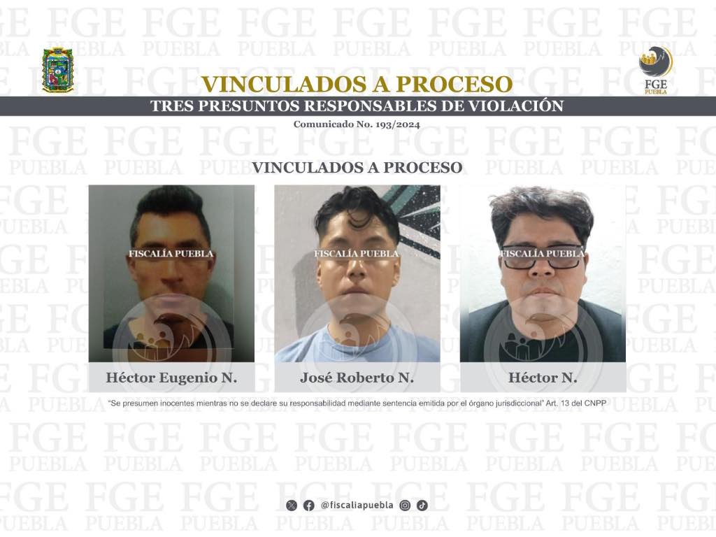 Tres sujetos son vinculados a proceso por violación equiparada en Puebla