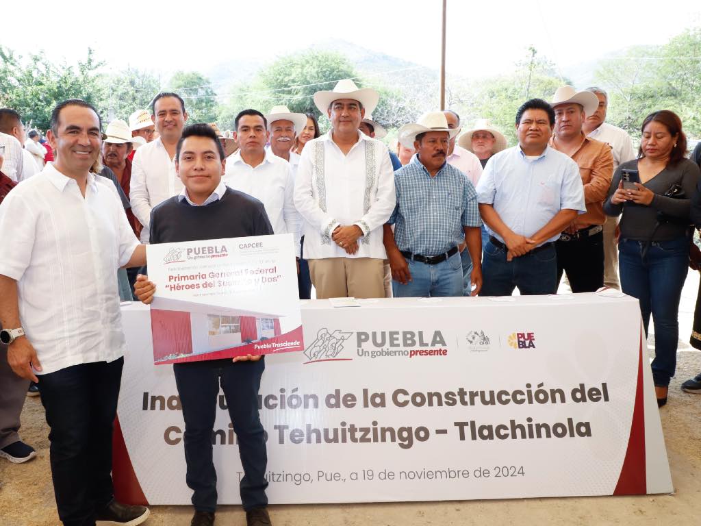 Entrega Sergio Salomón obras carreteras y educativas en varios municipios