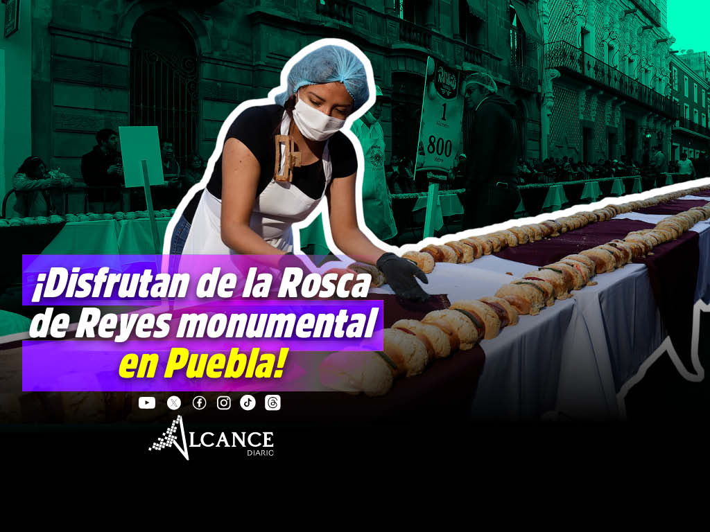 Panaderos de Amalucan hornearon Rosca de Reyes monumental de 2 km en Puebla