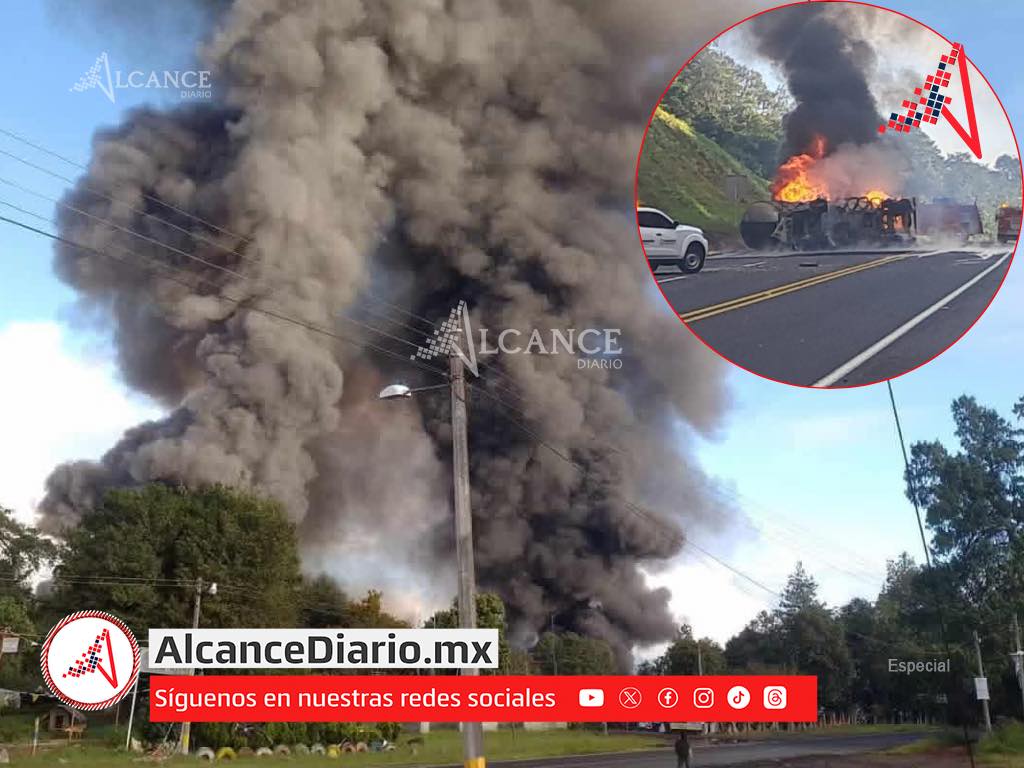 Incendio de pipa cierra totalmente la autopista México – Tuxpan en límites con Puebla
