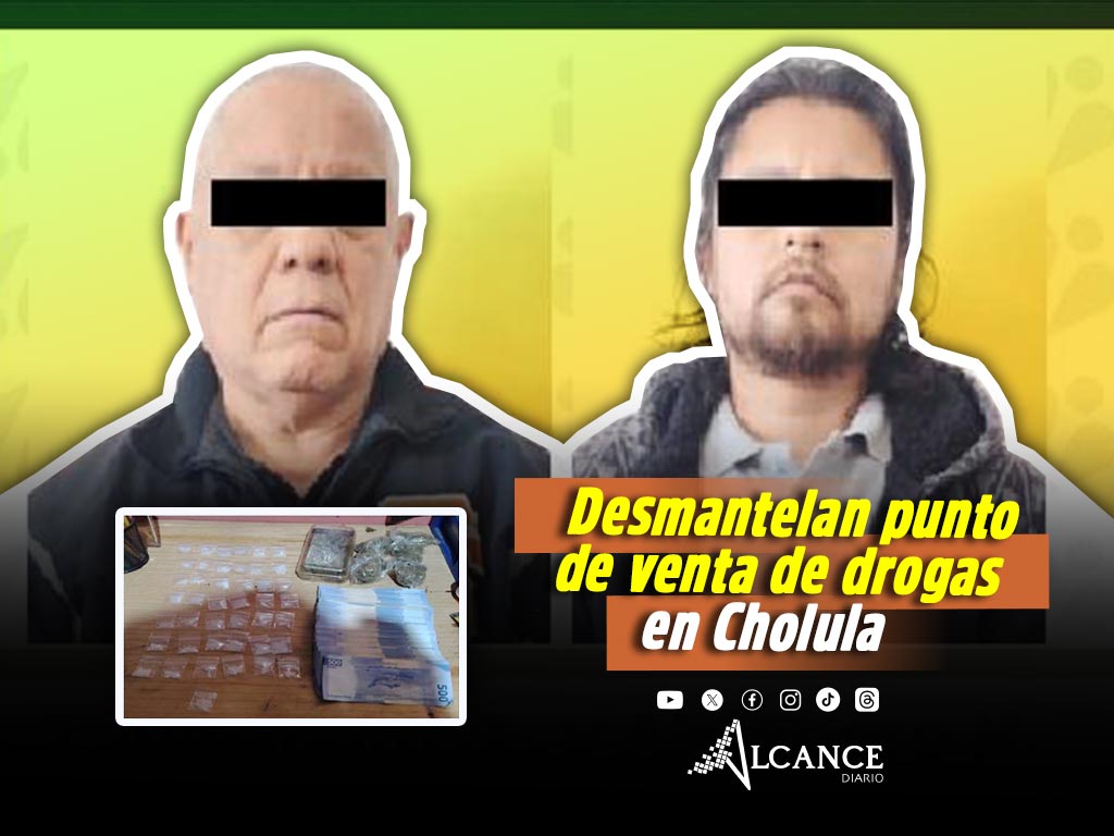 Desmantelan punto de venta de droga en San Pedro Cholula y detienen a dos personas