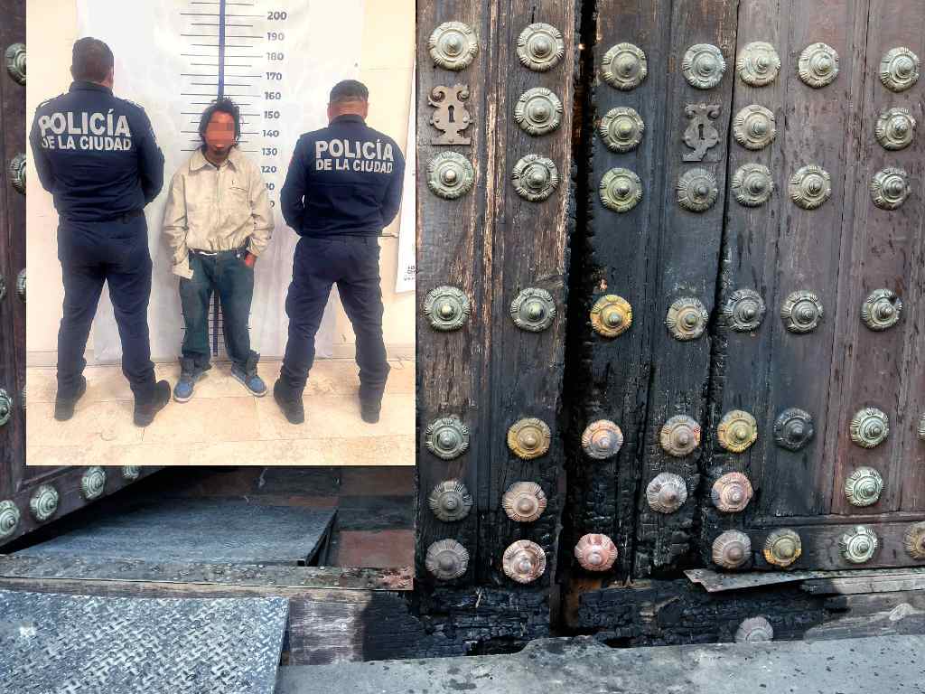 SSC captura a presunto responsable de incendio en puertas de la catedral de Puebla