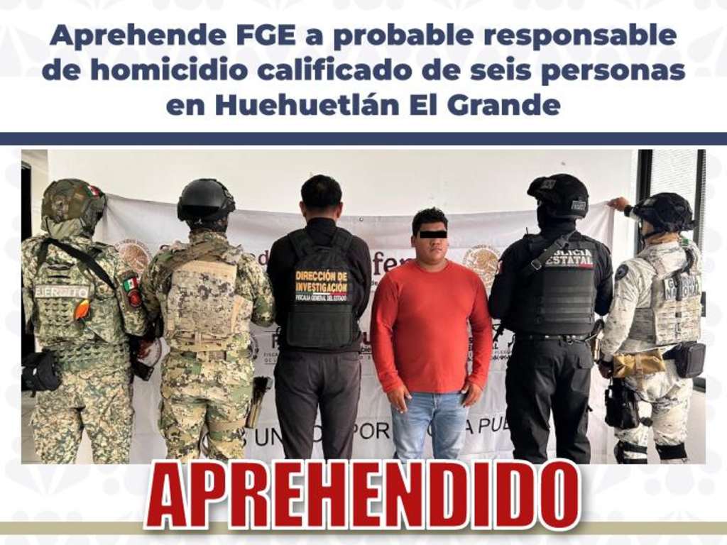 Aprehende FGE a probable responsable de homicidio de seis personas en Huehuetlan El Grande