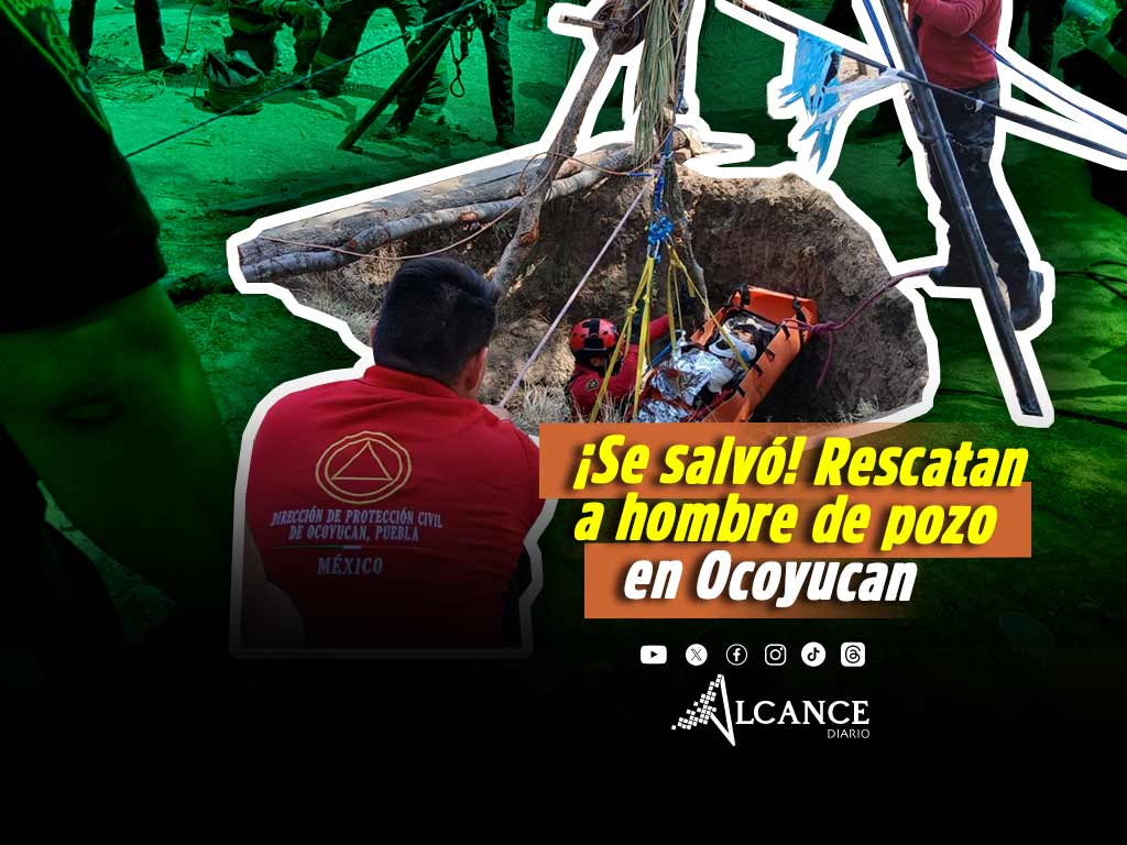 Rescatan con vida a hombre que cayó a un pozo en Ocoyucan