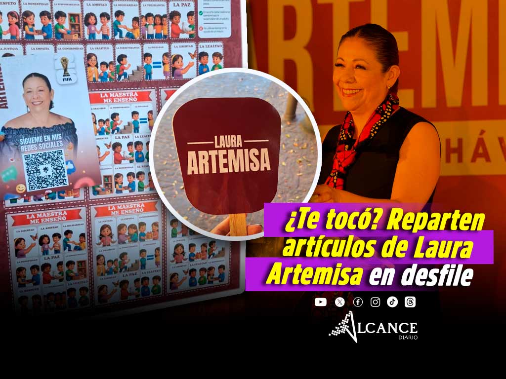 Promocionan a Laura Artemisa con artículos durante el desfile 5 de mayo