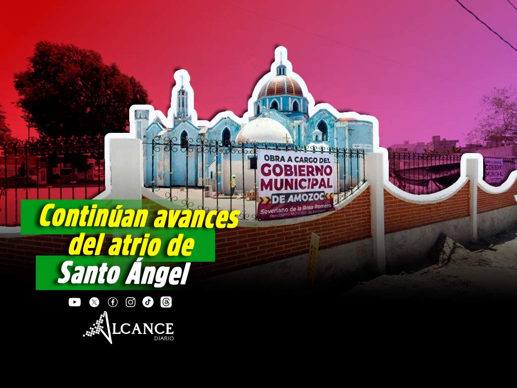 Supervisan Severiano de La Rosa y párroco de Amozoc avances en el Atrio de Santo Ángel