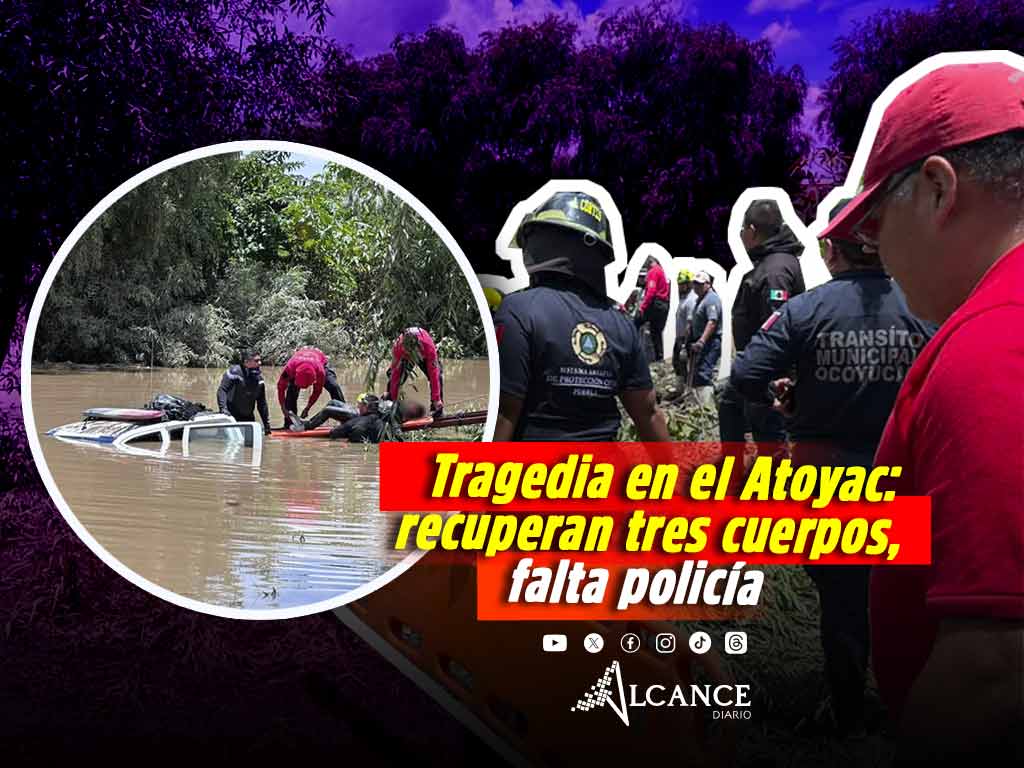 Localizan tres cuerpos dentro de patrulla arrastrada por río Atoyac en Puebla; continúa la búsqueda de un policía