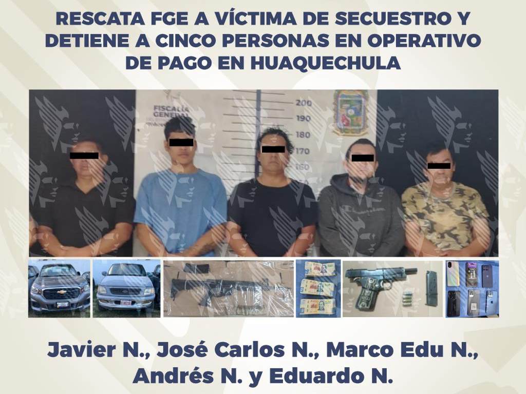 Rescata FGE a víctima de secuestro y detiene a cinco personas en operativo de pago en Huaquechula